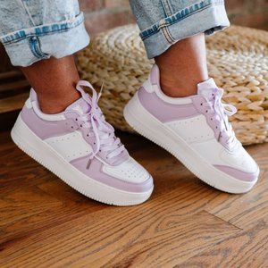 Berness Mile a Minute Platform Sneakers in White and Purple